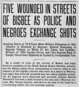 Bisbee Daily Review - Five Wounded in Streets of Bisbee as Police and Negroes Exchange Shots