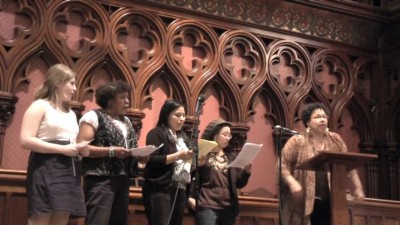groupinboston Singing "Ain't Gonna Let Nobody Turn Me Around" at the People's Celebration, led by Paula Elliott.