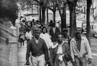 People walking during the Montgomery Bus Boycott