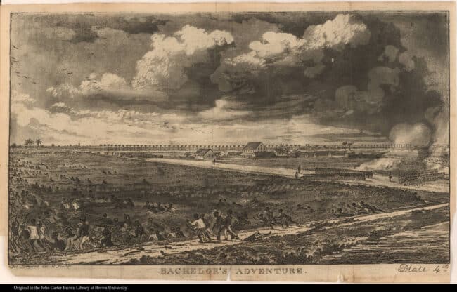 A scene depicting the battle between the enslaved and their overseers during the Demerara Uprising in Guyana