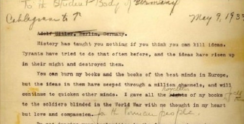 Helen Keller letter to German students. Click image for source page with transcription.