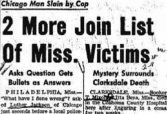 Newspaper headline reading "2 More Join List Of Miss. Victims"