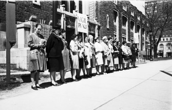 Mother’s Day Vigil for Peace on May 11, 1963 by Voice of Women (VOW) at the Royal Ontario Museum. Photo by Toronto Telegram staff photographer B. Palmer (Peter) Ward on .