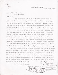 Aug. 13, 1910: Ministers Appeal to President Taft After Slocum Massacre (This Day in History) - Committee cover letter to President Taft | Zinn Education Project: Teaching People's History Aug. 13, 1910: Ministers Appeal to President Taft After Slocum Massacre (This Day in History) - Committee cover letter to President Taft | Zinn Education Project: Teaching People's History