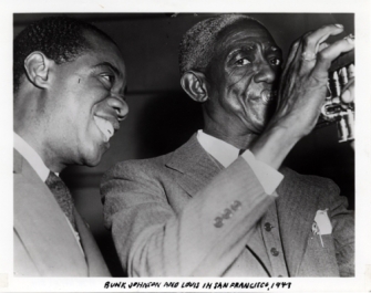 Louis Armstrong and Bunk Johnson, 1943.