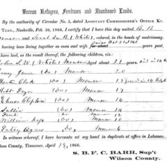 Marriage certificate of Benjamin Manson and Sarah White, April 19, 1866 | Zinn Education Project: Teaching People's History