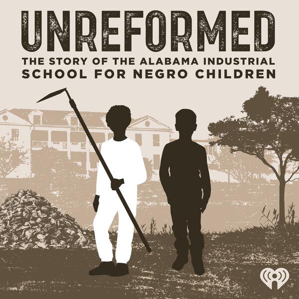 podcast logo showing children standing in front of a reform school