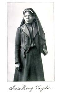 Image description: Black and white image of Susie King Taylor, which was used as the frontispiece of her memoir, Reminiscences of My Life in Camp. Source: Library of Congress, Prints & Photographs Division.