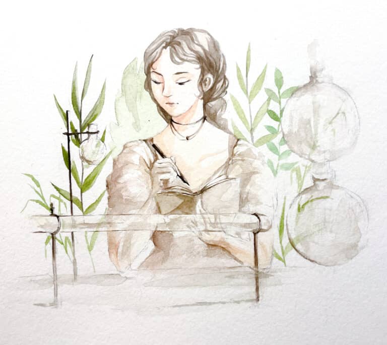 Eunice Foote, a pioneering scientist and women’s rights activist. Art by Catherine Kwon.